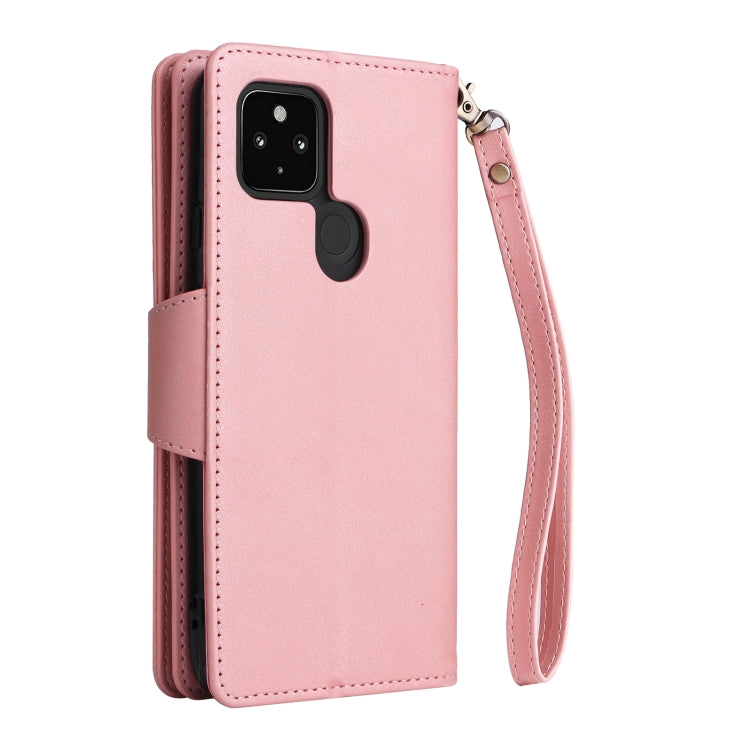 For Google Pixel 4A 5G Rivet Buckle 9 Cards Three Fold Leather Phone Case(Rose Gold) - Google Cases by PMC TechLife | Online Shopping South Africa | PMC TechLife | Buy Now Pay Later Mobicred