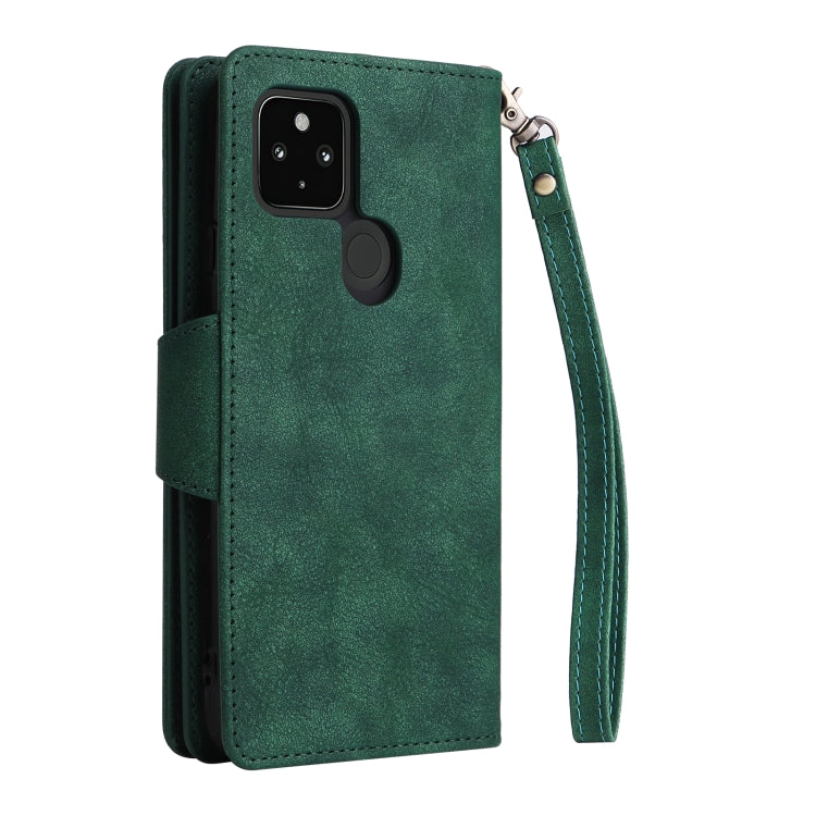 For Google Pixel 4A 5G Rivet Buckle 9 Cards Three Fold Leather Phone Case(Green) - Google Cases by PMC TechLife | Online Shopping South Africa | PMC TechLife | Buy Now Pay Later Mobicred