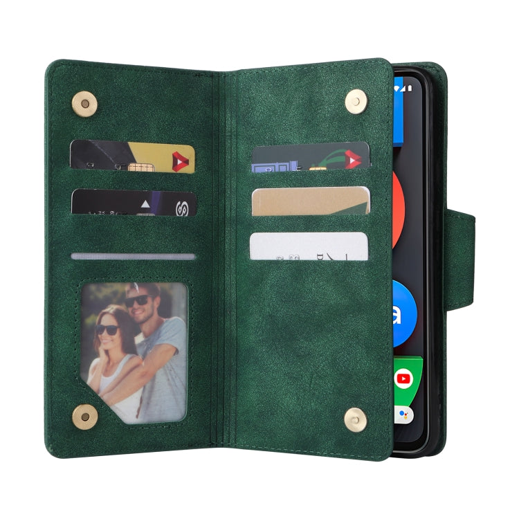 For Google Pixel 4A 5G Rivet Buckle 9 Cards Three Fold Leather Phone Case(Green) - Google Cases by PMC TechLife | Online Shopping South Africa | PMC TechLife | Buy Now Pay Later Mobicred