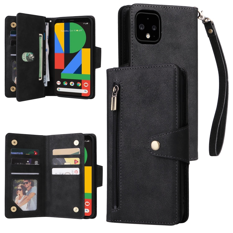 For Google Pixel 4 XL Rivet Buckle 9 Cards Three Fold Leather Phone Case(Black) - Google Cases by PMC TechLife | Online Shopping South Africa | PMC TechLife | Buy Now Pay Later Mobicred