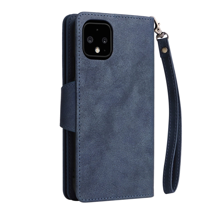 For Google Pixel 4 XL Rivet Buckle 9 Cards Three Fold Leather Phone Case(Blue) - Google Cases by PMC TechLife | Online Shopping South Africa | PMC TechLife | Buy Now Pay Later Mobicred