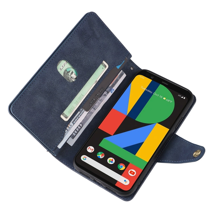 For Google Pixel 4 XL Rivet Buckle 9 Cards Three Fold Leather Phone Case(Blue) - Google Cases by PMC TechLife | Online Shopping South Africa | PMC TechLife | Buy Now Pay Later Mobicred