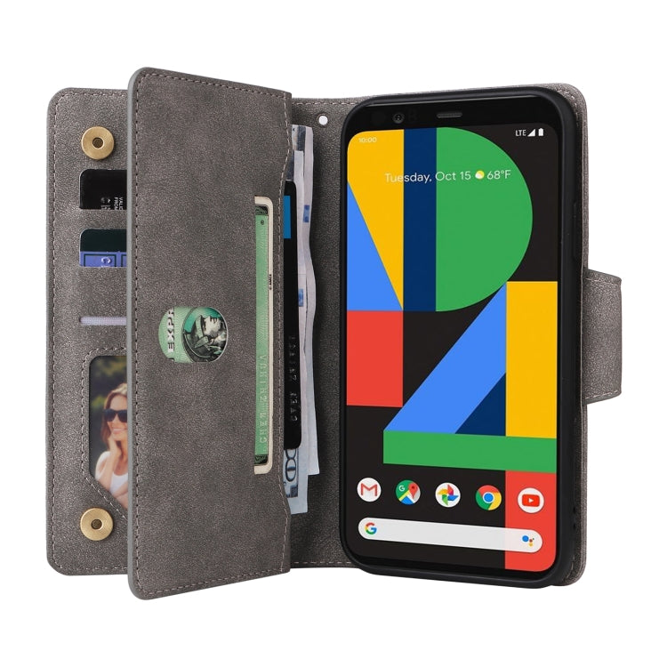 For Google Pixel 4 XL Rivet Buckle 9 Cards Three Fold Leather Phone Case(Grey) - Google Cases by PMC TechLife | Online Shopping South Africa | PMC TechLife | Buy Now Pay Later Mobicred