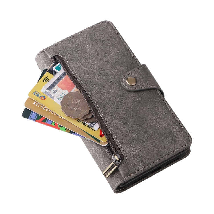 For Google Pixel 4 XL Rivet Buckle 9 Cards Three Fold Leather Phone Case(Grey) - Google Cases by PMC TechLife | Online Shopping South Africa | PMC TechLife | Buy Now Pay Later Mobicred