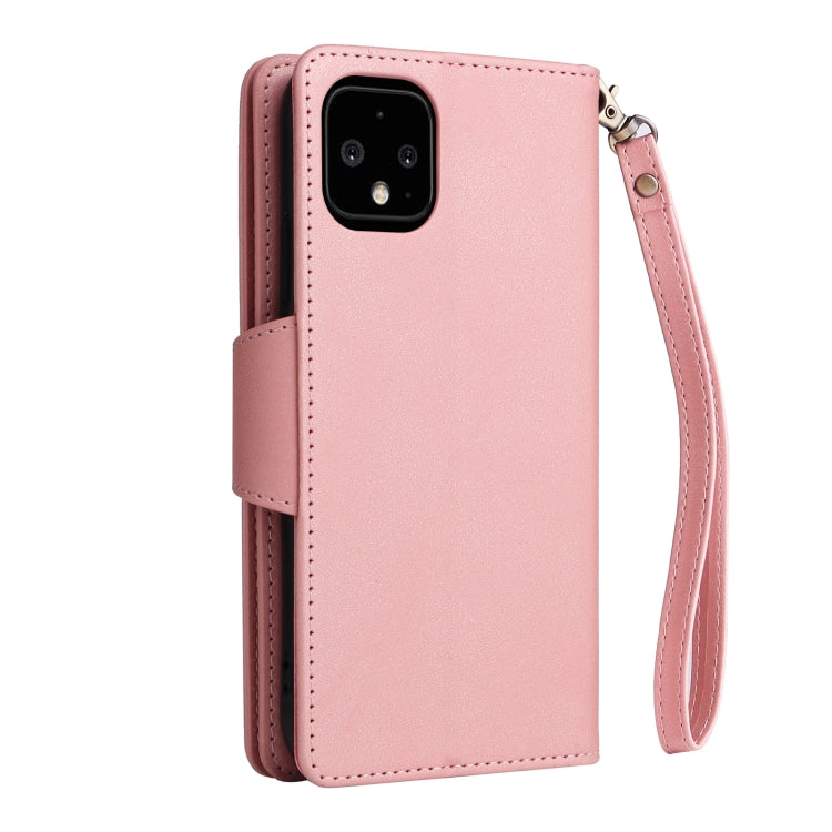 For Google Pixel 4 XL Rivet Buckle 9 Cards Three Fold Leather Phone Case(Rose Gold) - Google Cases by PMC TechLife | Online Shopping South Africa | PMC TechLife | Buy Now Pay Later Mobicred