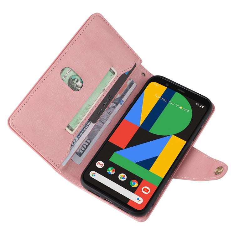 For Google Pixel 4 XL Rivet Buckle 9 Cards Three Fold Leather Phone Case(Rose Gold) - Google Cases by PMC TechLife | Online Shopping South Africa | PMC TechLife | Buy Now Pay Later Mobicred