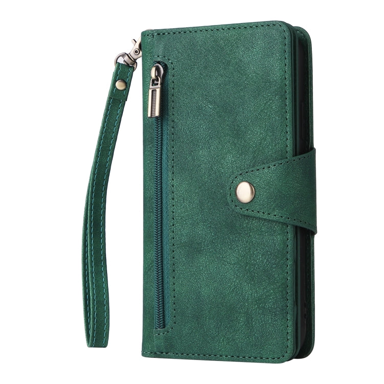 For Google Pixel 4 XL Rivet Buckle 9 Cards Three Fold Leather Phone Case(Green) - Google Cases by PMC TechLife | Online Shopping South Africa | PMC TechLife | Buy Now Pay Later Mobicred