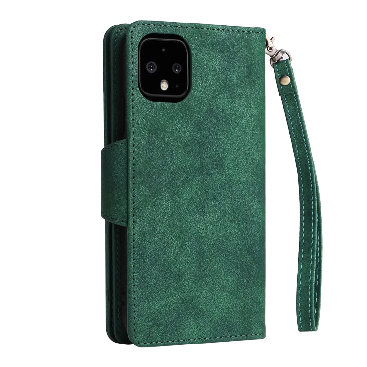 For Google Pixel 4 XL Rivet Buckle 9 Cards Three Fold Leather Phone Case(Green) - Google Cases by PMC TechLife | Online Shopping South Africa | PMC TechLife | Buy Now Pay Later Mobicred