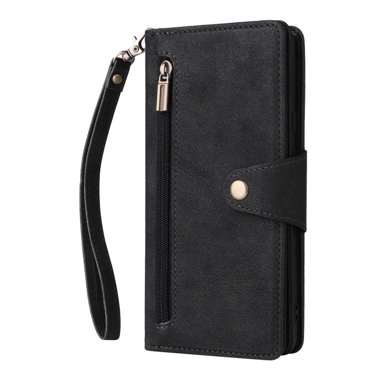 For Google Pixel 6 Rivet Buckle 9 Cards Three Fold Leather Phone Case(Black) - Google Cases by PMC TechLife | Online Shopping South Africa | PMC TechLife | Buy Now Pay Later Mobicred