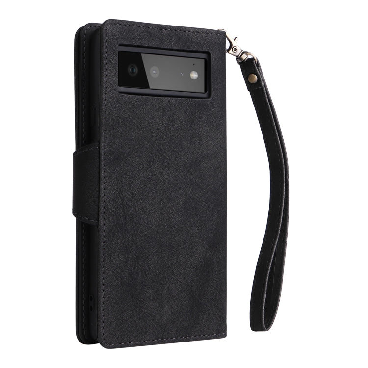 For Google Pixel 6 Rivet Buckle 9 Cards Three Fold Leather Phone Case(Black) - Google Cases by PMC TechLife | Online Shopping South Africa | PMC TechLife | Buy Now Pay Later Mobicred