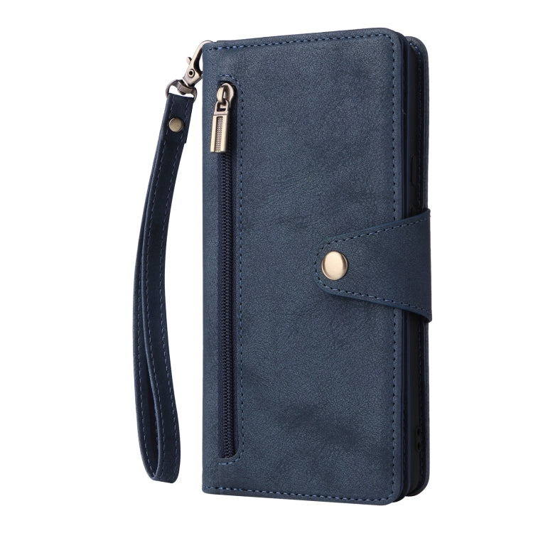For Google Pixel 6 Rivet Buckle 9 Cards Three Fold Leather Phone Case(Blue) - Google Cases by PMC TechLife | Online Shopping South Africa | PMC TechLife | Buy Now Pay Later Mobicred