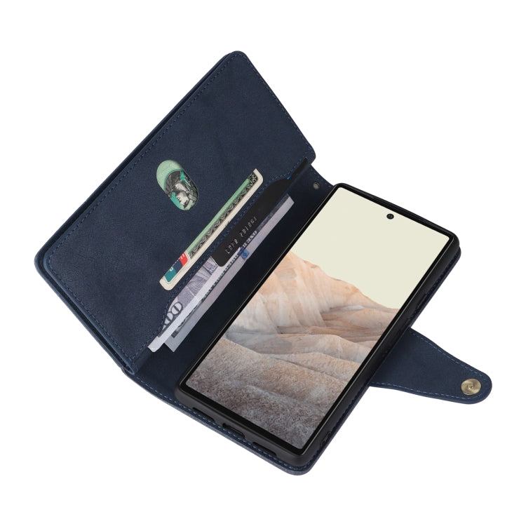 For Google Pixel 6 Rivet Buckle 9 Cards Three Fold Leather Phone Case(Blue) - Google Cases by PMC TechLife | Online Shopping South Africa | PMC TechLife | Buy Now Pay Later Mobicred