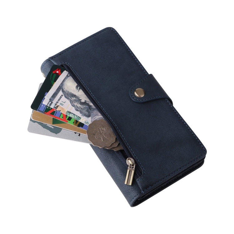 For Google Pixel 6 Rivet Buckle 9 Cards Three Fold Leather Phone Case(Blue) - Google Cases by PMC TechLife | Online Shopping South Africa | PMC TechLife | Buy Now Pay Later Mobicred