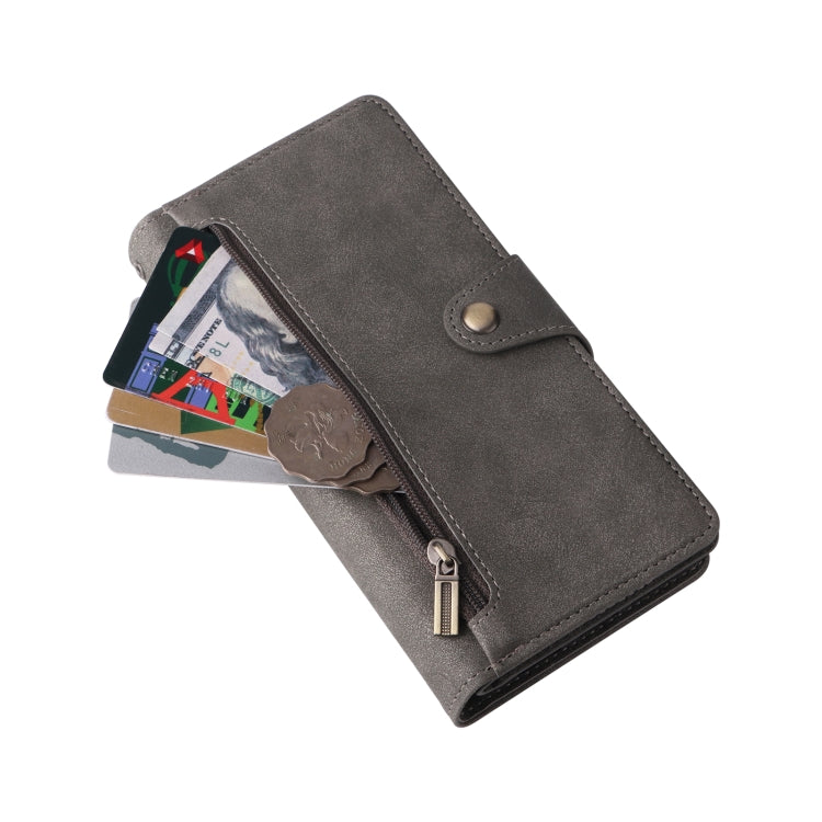 For Google Pixel 6 Rivet Buckle 9 Cards Three Fold Leather Phone Case(Grey) - Google Cases by PMC TechLife | Online Shopping South Africa | PMC TechLife | Buy Now Pay Later Mobicred