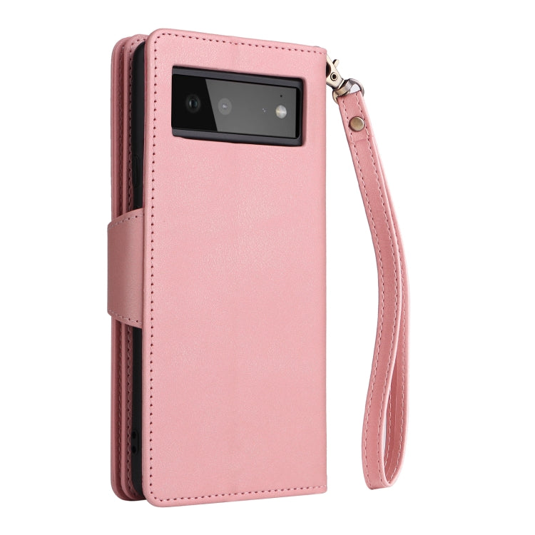 For Google Pixel 6 Rivet Buckle 9 Cards Three Fold Leather Phone Case(Rose Gold) - Google Cases by PMC TechLife | Online Shopping South Africa | PMC TechLife | Buy Now Pay Later Mobicred