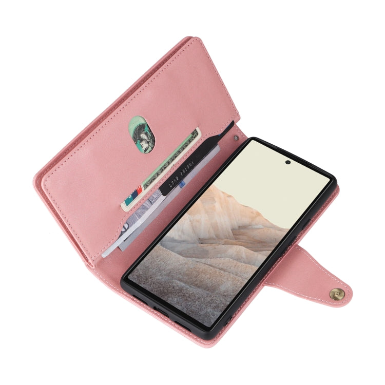 For Google Pixel 6 Rivet Buckle 9 Cards Three Fold Leather Phone Case(Rose Gold) - Google Cases by PMC TechLife | Online Shopping South Africa | PMC TechLife | Buy Now Pay Later Mobicred