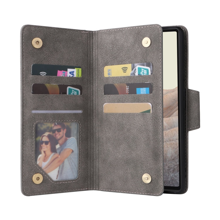 For Google Pixel 6 Pro Rivet Buckle 9 Cards Three Fold Leather Phone Case(Grey) - Google Cases by PMC TechLife | Online Shopping South Africa | PMC TechLife | Buy Now Pay Later Mobicred