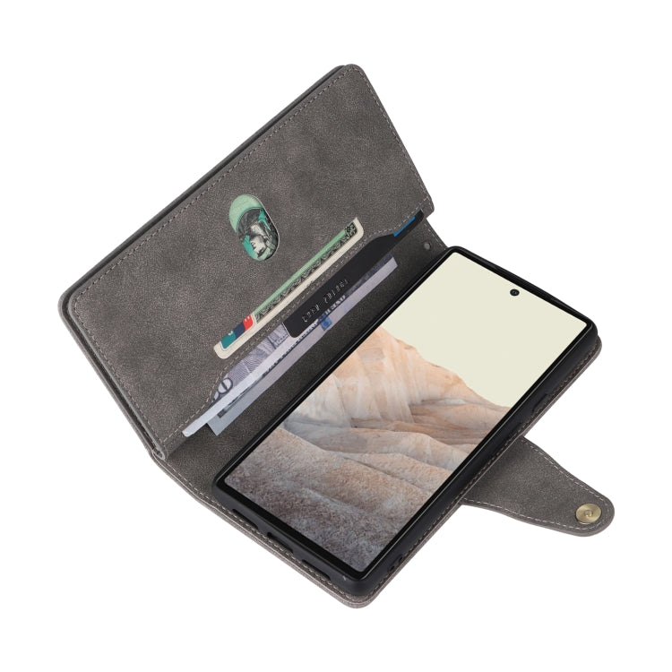 For Google Pixel 6 Pro Rivet Buckle 9 Cards Three Fold Leather Phone Case(Grey) - Google Cases by PMC TechLife | Online Shopping South Africa | PMC TechLife | Buy Now Pay Later Mobicred