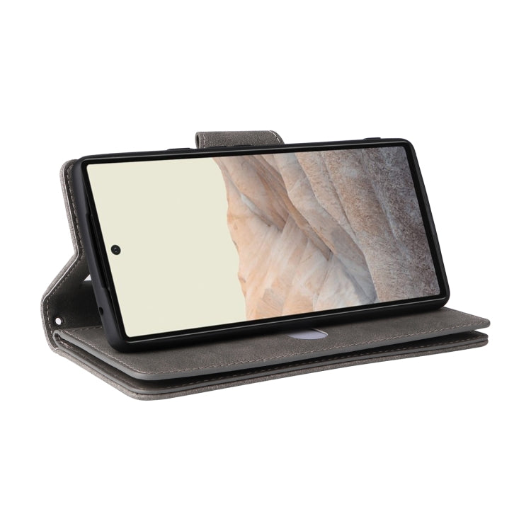 For Google Pixel 6 Pro Rivet Buckle 9 Cards Three Fold Leather Phone Case(Grey) - Google Cases by PMC TechLife | Online Shopping South Africa | PMC TechLife | Buy Now Pay Later Mobicred