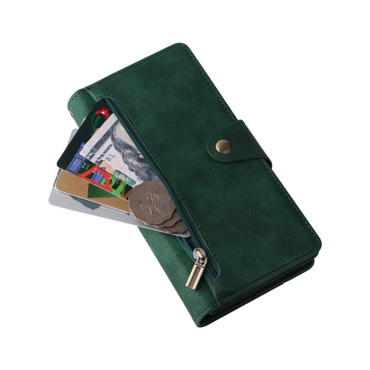 For Google Pixel 6 Pro Rivet Buckle 9 Cards Three Fold Leather Phone Case(Green) - Google Cases by PMC TechLife | Online Shopping South Africa | PMC TechLife | Buy Now Pay Later Mobicred