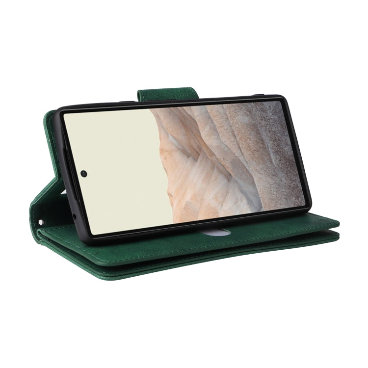 For Google Pixel 6 Pro Rivet Buckle 9 Cards Three Fold Leather Phone Case(Green) - Google Cases by PMC TechLife | Online Shopping South Africa | PMC TechLife | Buy Now Pay Later Mobicred