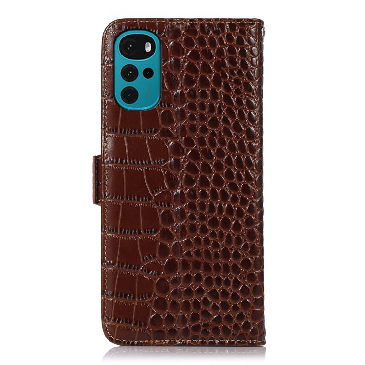 For Motorola Moto G22 Crocodile Top Layer Cowhide Leather Phone Case(Brown) - Motorola Cases by PMC TechLife | Online Shopping South Africa | PMC TechLife | Buy Now Pay Later Mobicred