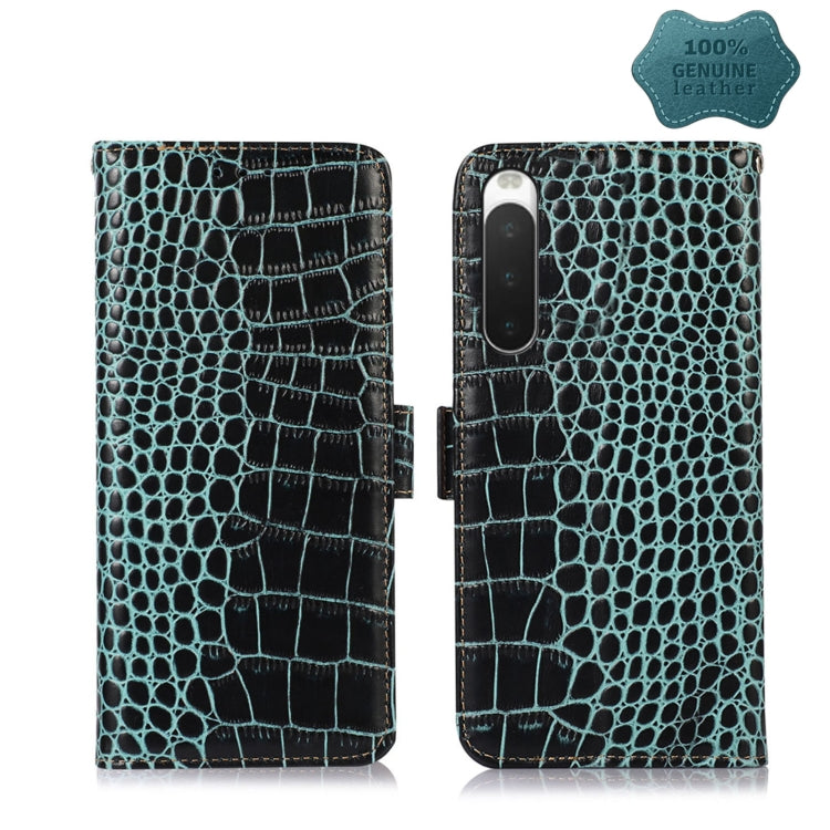 For Sony Xperia 10 IV Crocodile Top Layer Cowhide Leather Phone Case(Green) - Sony Cases by PMC TechLife | Online Shopping South Africa | PMC TechLife | Buy Now Pay Later Mobicred