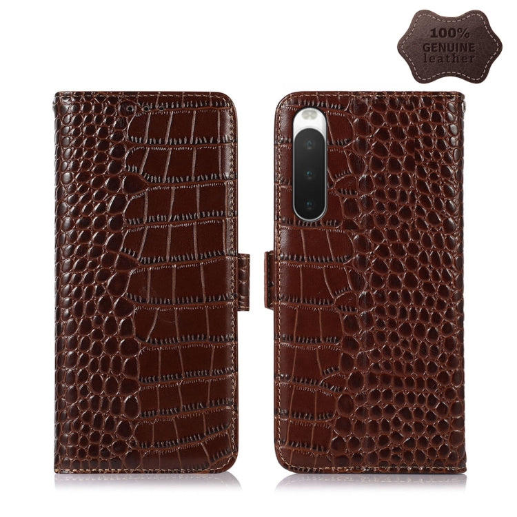 For Sony Xperia 10 IV Crocodile Top Layer Cowhide Leather Phone Case(Brown) - Sony Cases by PMC TechLife | Online Shopping South Africa | PMC TechLife | Buy Now Pay Later Mobicred