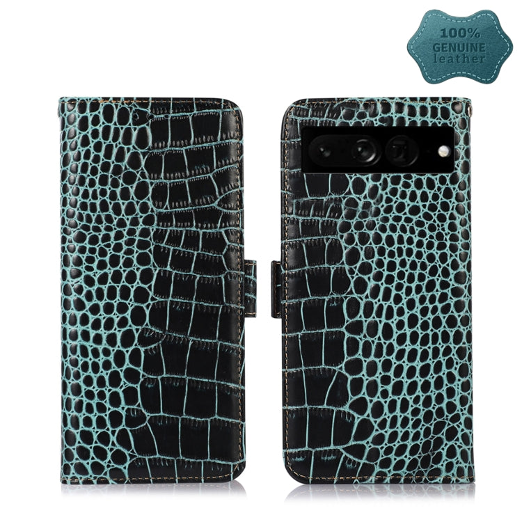 For Google Pixel 7 Pro 5G Crocodile Top Layer Cowhide Leather Phone Case(Green) - free shipping - PMC TechLife - Order now!
