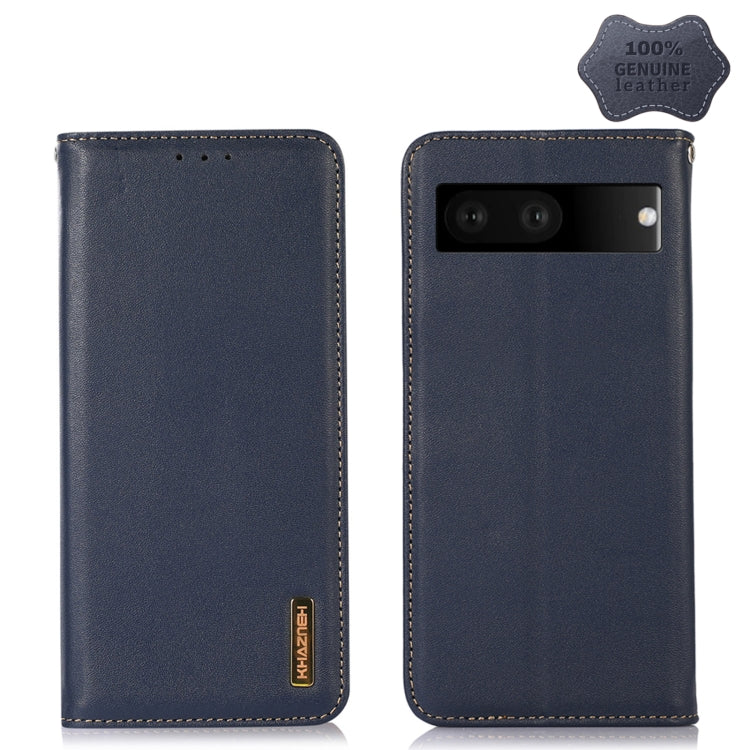 For Google Pixel 7 5G KHAZNEH Nappa Top Layer Cowhide Leather Phone Case(Blue) - Google Cases by PMC TechLife | Online Shopping South Africa | PMC TechLife | Buy Now Pay Later Mobicred