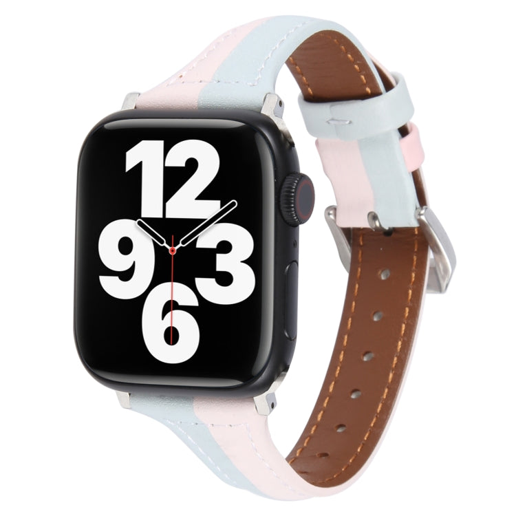 Genuine Leather Watch Band For Apple Watch Series 9&8&7 41mm / SE 3&SE 2&6&SE&5&4 40mm / 3&2&1 38mm(Pink Blue) - Watch Bands by PMC TechLife | Online Shopping South Africa | PMC TechLife | Buy Now Pay Later Mobicred