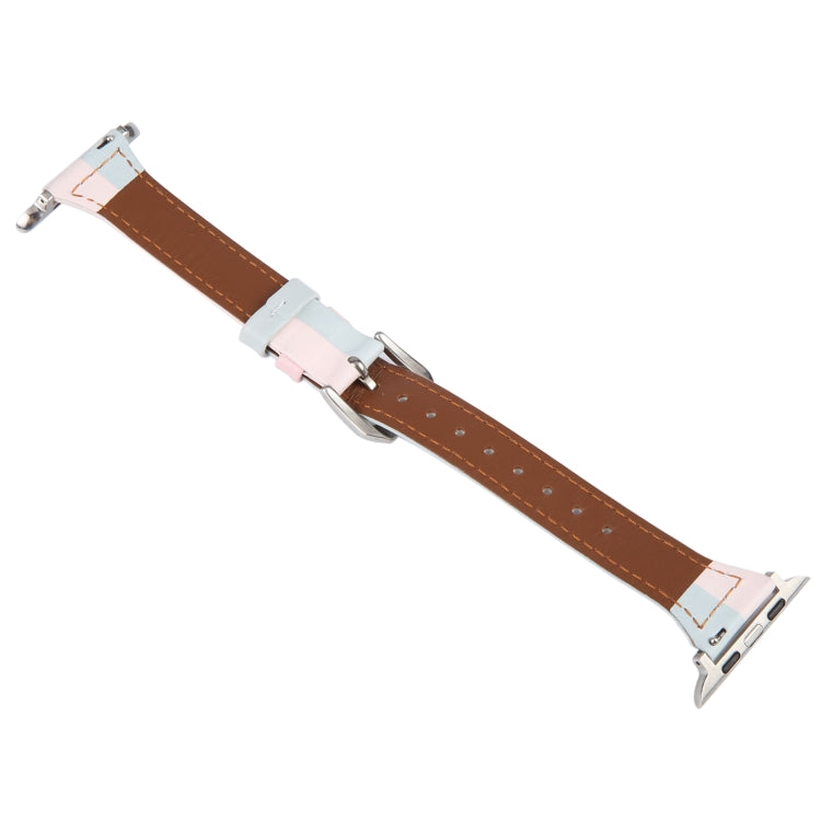 Genuine Leather Watch Band For Apple Watch Series 9&8&7 41mm / SE 3&SE 2&6&SE&5&4 40mm / 3&2&1 38mm(Pink Blue) - Watch Bands by PMC TechLife | Online Shopping South Africa | PMC TechLife | Buy Now Pay Later Mobicred