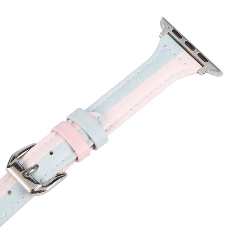 Genuine Leather Watch Band For Apple Watch Series 9&8&7 41mm / SE 3&SE 2&6&SE&5&4 40mm / 3&2&1 38mm(Pink Blue) - Watch Bands by PMC TechLife | Online Shopping South Africa | PMC TechLife | Buy Now Pay Later Mobicred