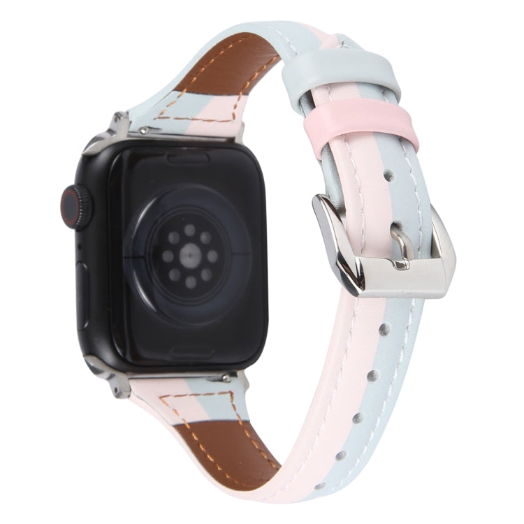 Genuine Leather Watch Band For Apple Watch Series 9&8&7 41mm / SE 3&SE 2&6&SE&5&4 40mm / 3&2&1 38mm(Pink Blue) - Watch Bands by PMC TechLife | Online Shopping South Africa | PMC TechLife | Buy Now Pay Later Mobicred