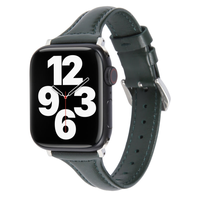 Genuine Leather Watch Band For Apple Watch Series 9&8&7 41mm / SE 3&SE 2&6&SE&5&4 40mm / 3&2&1 38mm(Dark Green) - Watch Bands by PMC TechLife | Online Shopping South Africa | PMC TechLife | Buy Now Pay Later Mobicred
