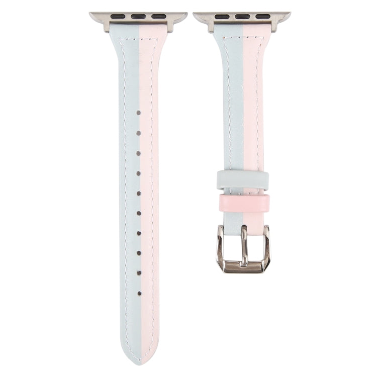 Genuine Leather Watch Band For Apple Watch Ultra 49mm&Watch Ultra 2 49mm / Series 9&8&7 45mm / SE 3&SE 2&6&SE&5&4 44mm / 3&2&1 42mm(Pink Blue) - Watch Bands by PMC TechLife | Online Shopping South Africa | PMC TechLife | Buy Now Pay Later Mobicred