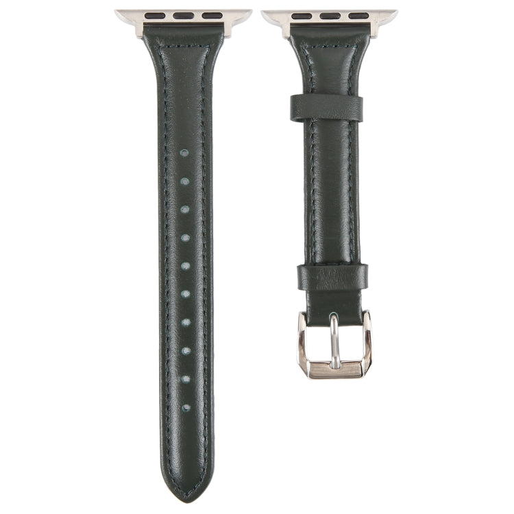 Genuine Leather Watch Band For Apple Watch Ultra 49mm&Watch Ultra 2 49mm / Series 9&8&7 45mm / SE 3&SE 2&6&SE&5&4 44mm / 3&2&1 42mm(Dark Green) - Watch Bands by PMC TechLife | Online Shopping South Africa | PMC TechLife | Buy Now Pay Later Mobicred