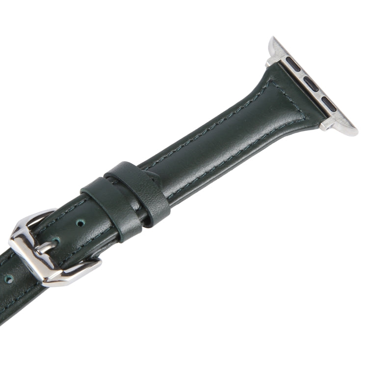 Genuine Leather Watch Band For Apple Watch Ultra 49mm&Watch Ultra 2 49mm / Series 9&8&7 45mm / SE 3&SE 2&6&SE&5&4 44mm / 3&2&1 42mm(Dark Green) - Watch Bands by PMC TechLife | Online Shopping South Africa | PMC TechLife | Buy Now Pay Later Mobicred