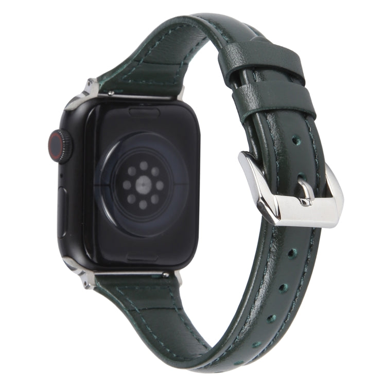 Genuine Leather Watch Band For Apple Watch Ultra 49mm&Watch Ultra 2 49mm / Series 9&8&7 45mm / SE 3&SE 2&6&SE&5&4 44mm / 3&2&1 42mm(Dark Green) - Watch Bands by PMC TechLife | Online Shopping South Africa | PMC TechLife | Buy Now Pay Later Mobicred