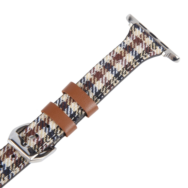 Genuine Leather Watch Band For Apple Watch Ultra 49mm&Watch Ultra 2 49mm / Series 9&8&7 45mm / SE 3&SE 2&6&SE&5&4 44mm / 3&2&1 42mm(Plaid) - Watch Bands by PMC TechLife | Online Shopping South Africa | PMC TechLife | Buy Now Pay Later Mobicred