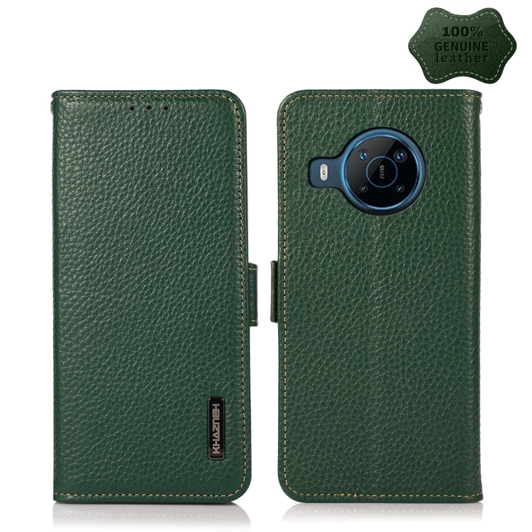For Nokia X100 KHAZNEH Side-Magnetic Litchi Genuine Leather RFID Phone Case(Green) - Nokia Cases by PMC TechLife | Online Shopping South Africa | PMC TechLife | Buy Now Pay Later Mobicred