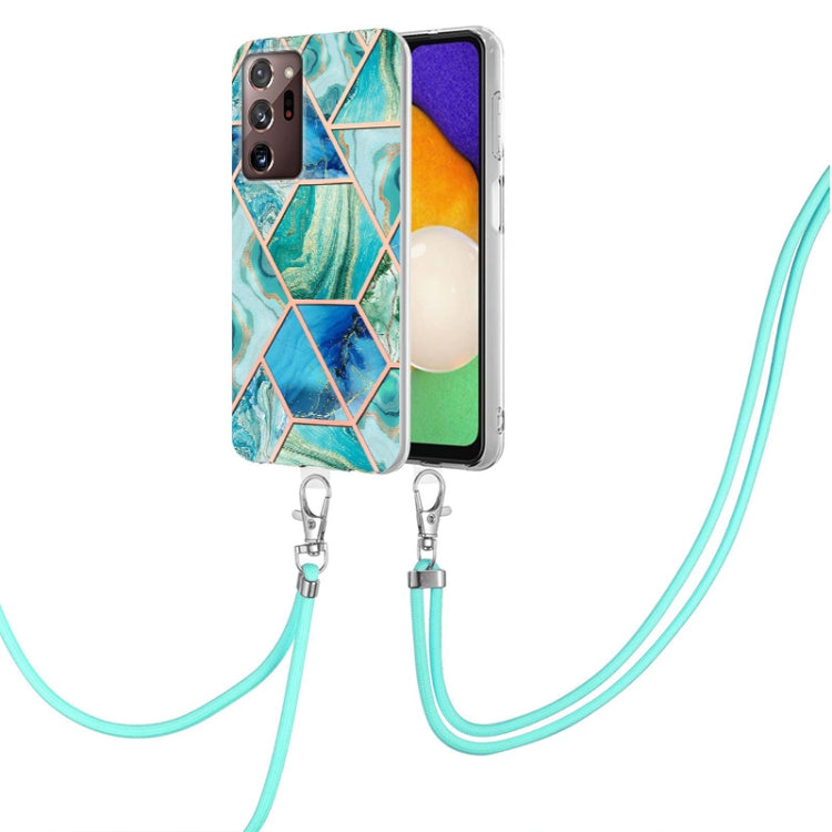 For Samsung Galaxy Note20 Ultra Electroplating Splicing Marble TPU Phone Case with Lanyard(Green) - Galaxy Note20 Ultra Cases by PMC TechLife | Online Shopping South Africa | PMC TechLife | Buy Now Pay Later Mobicred