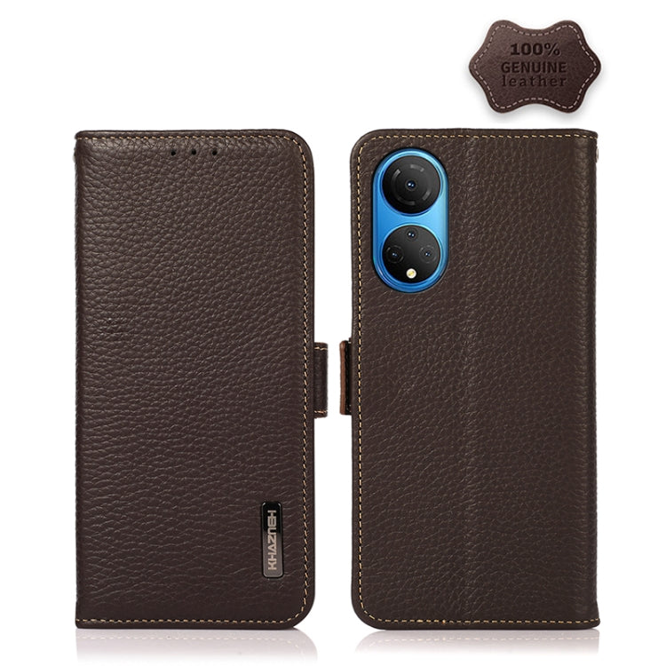 For Honor X7 / Play 30 Plus KHAZNEH Side-Magnetic Litchi Genuine Leather RFID Phone Case(Brown) - Honor Cases by PMC TechLife | Online Shopping South Africa | PMC TechLife | Buy Now Pay Later Mobicred