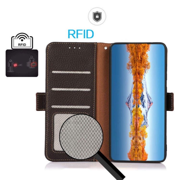 For Honor X7 / Play 30 Plus KHAZNEH Side-Magnetic Litchi Genuine Leather RFID Phone Case(Brown) - Honor Cases by PMC TechLife | Online Shopping South Africa | PMC TechLife | Buy Now Pay Later Mobicred