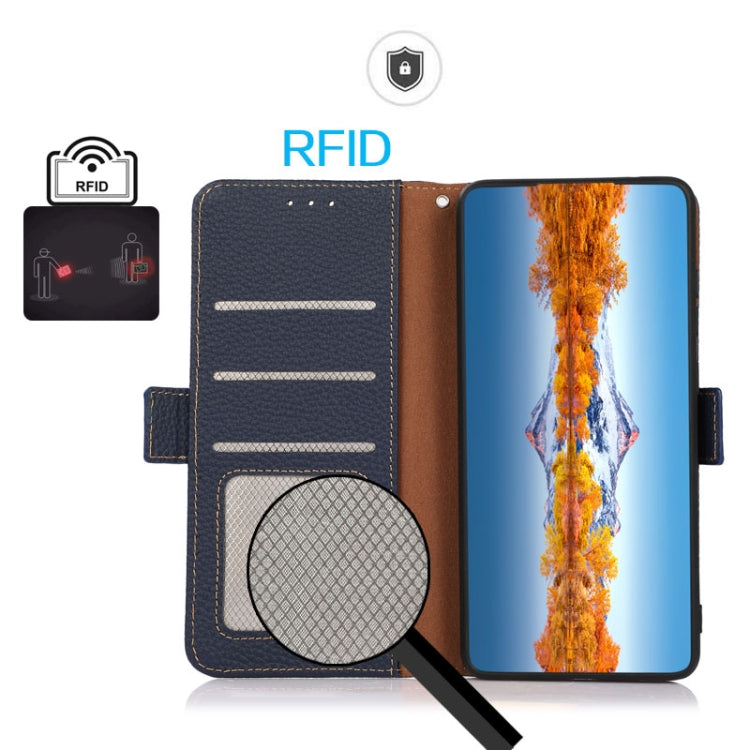 For Honor X30i / Play6T Pro / X8 KHAZNEH Side-Magnetic Litchi Genuine Leather RFID Phone Case(Blue) - Honor Cases by PMC TechLife | Online Shopping South Africa | PMC TechLife | Buy Now Pay Later Mobicred