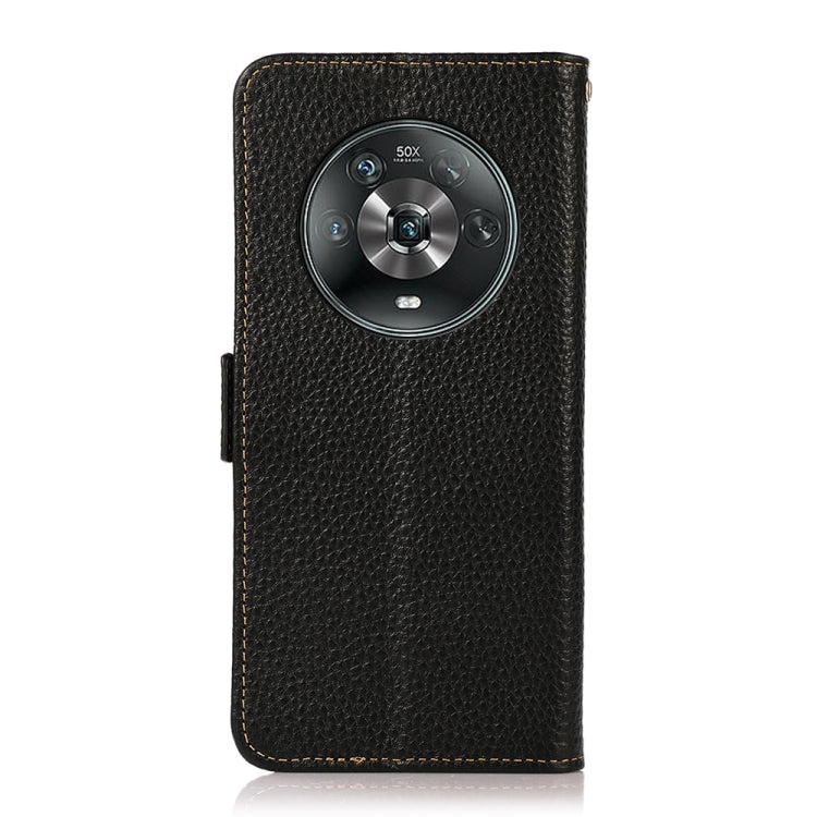 For Honor Magic 4 KHAZNEH Side-Magnetic Litchi Genuine Leather RFID Phone Case(Black) - Honor Cases by PMC TechLife | Online Shopping South Africa | PMC TechLife | Buy Now Pay Later Mobicred