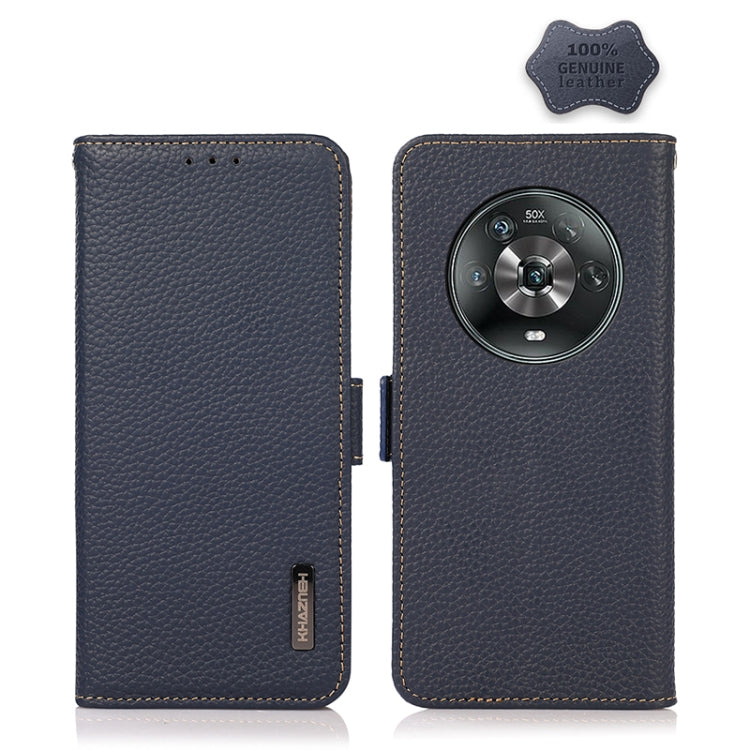 For Honor Magic 4 KHAZNEH Side-Magnetic Litchi Genuine Leather RFID Phone Case(Blue) - Honor Cases by PMC TechLife | Online Shopping South Africa | PMC TechLife | Buy Now Pay Later Mobicred