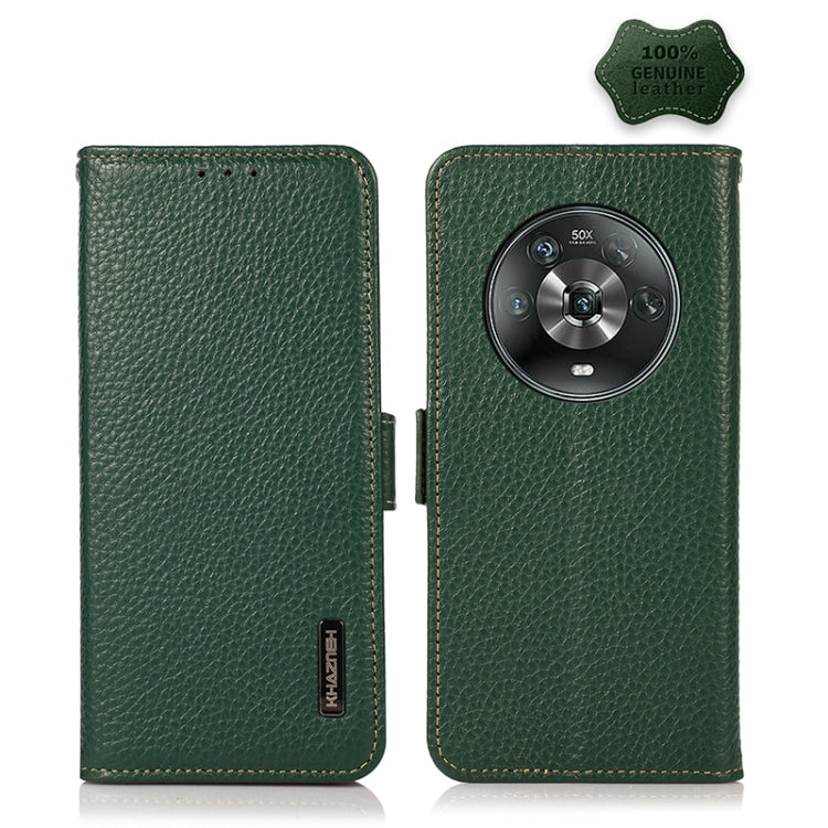 For Honor Magic 4 KHAZNEH Side-Magnetic Litchi Genuine Leather RFID Phone Case(Green) - Honor Cases by PMC TechLife | Online Shopping South Africa | PMC TechLife | Buy Now Pay Later Mobicred