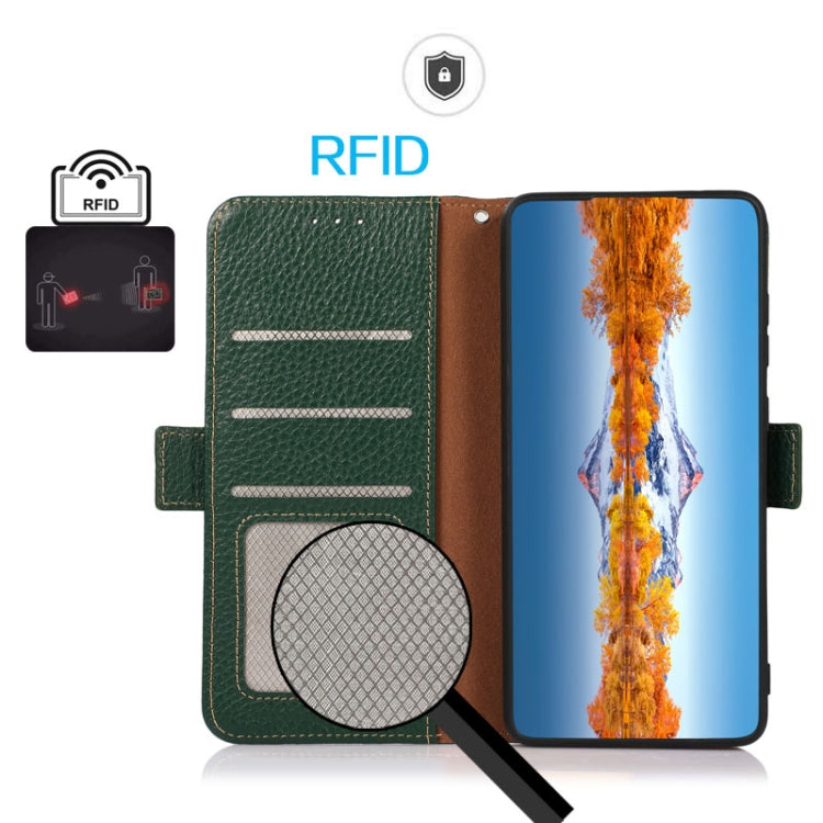 For Honor Magic 4 KHAZNEH Side-Magnetic Litchi Genuine Leather RFID Phone Case(Green) - Honor Cases by PMC TechLife | Online Shopping South Africa | PMC TechLife | Buy Now Pay Later Mobicred