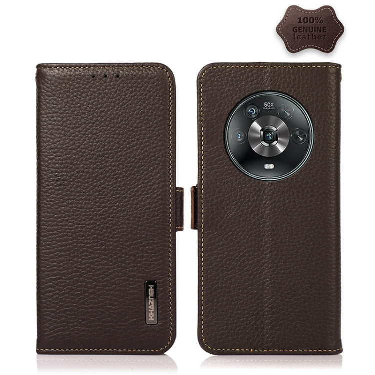 For Honor Magic 4 KHAZNEH Side-Magnetic Litchi Genuine Leather RFID Phone Case(Brown) - Honor Cases by PMC TechLife | Online Shopping South Africa | PMC TechLife | Buy Now Pay Later Mobicred